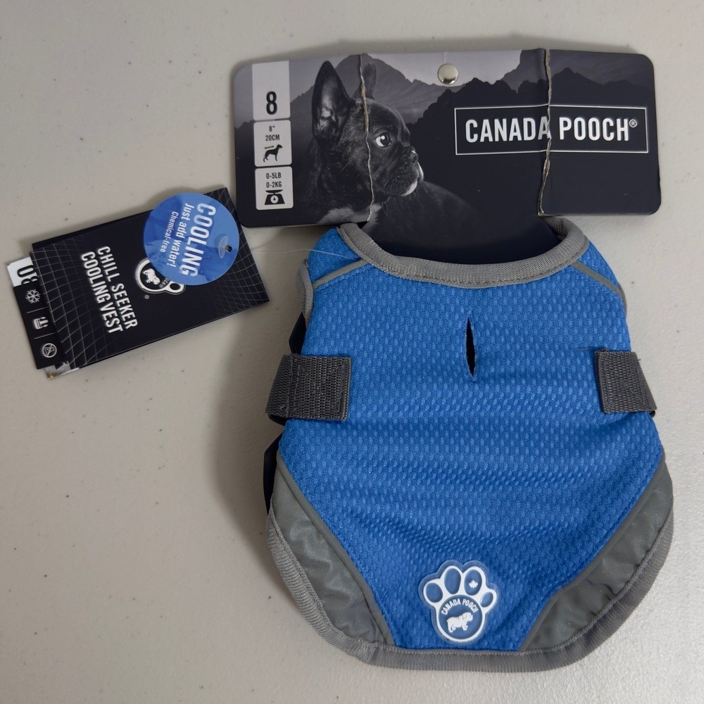 Canada Pooch Chill Seeker Cooling Vest Size 8 Blue Dog Mesh Adjustable New NWT